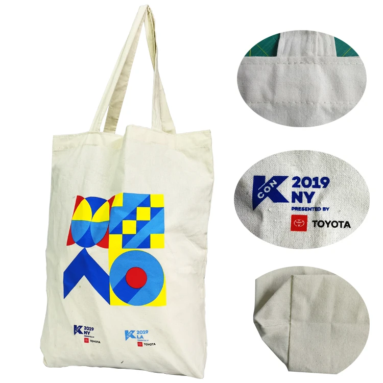 2020 Stylish Promotional Custom Logo Printed Beige Natural  Organic Cotton Bag with custom Logo printing