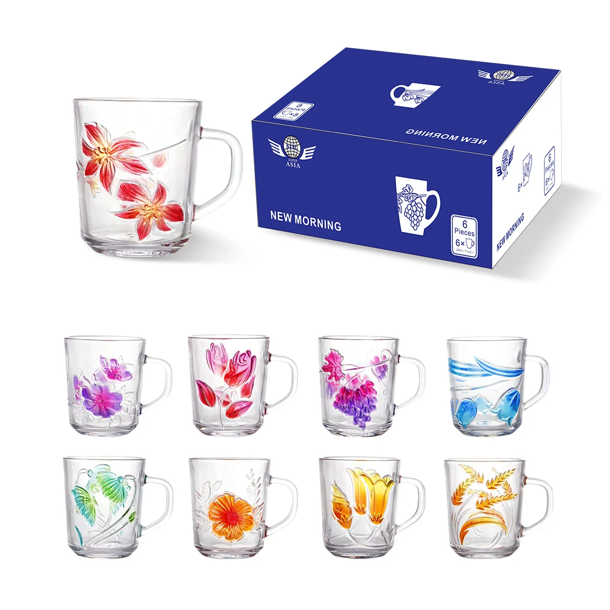 JINGHUANG GLASSWARE Factory Customized Arabian Crystal Coffee Cup Mug Glass Tea Cup Set With Handle Tea Cups