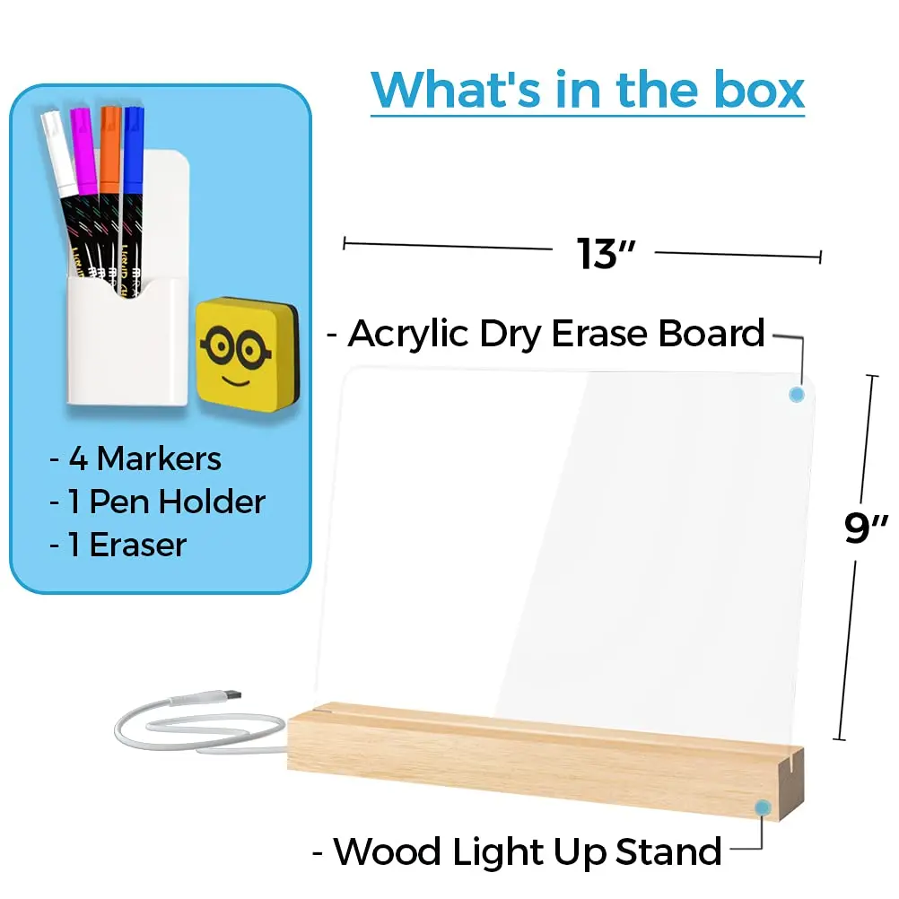 Acrylic Erasable Led Night Light Note Board Board Blank Memo Dry Erase Writing Board