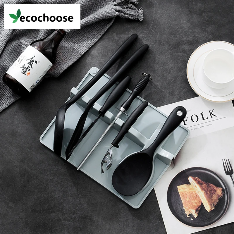 Ecochoose Drip Pad Kitchen Cooking Silicone Spoon Rest 4pieces Spatula Spoon Holder Silicone Utensil Rest