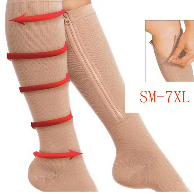 High Elastic Varicose Veins Compression Socks Plus Size Nurse Slim Leg Men Zip Up Compression Socks Unisex Thin Summer Medical