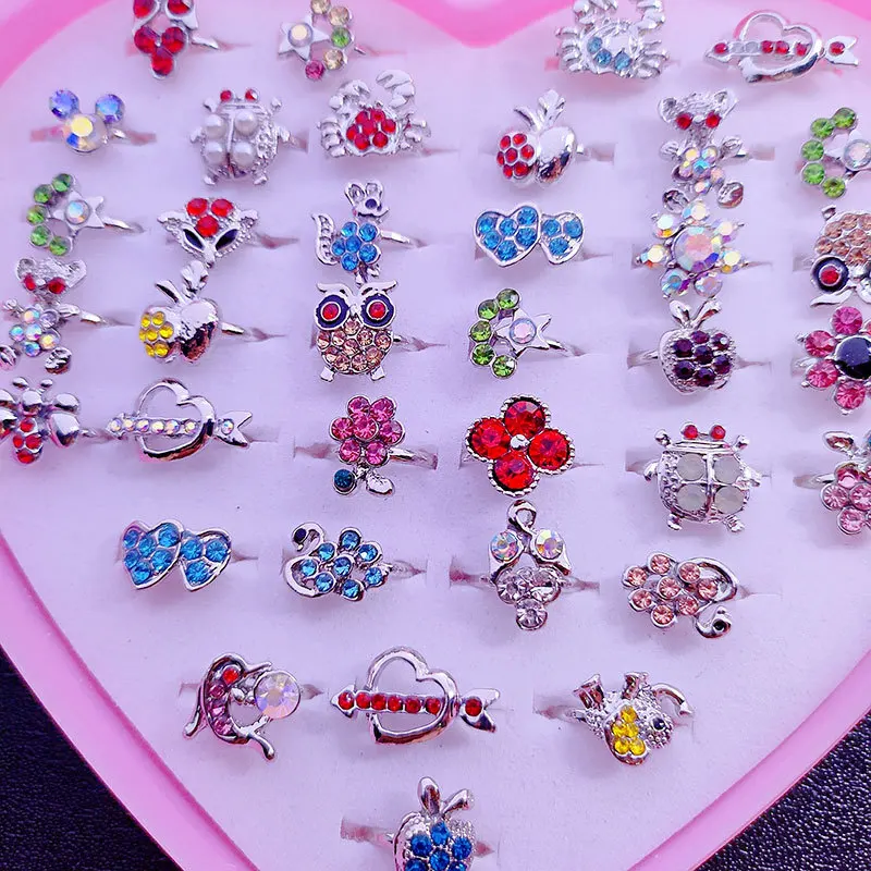 Mixed Adjustable Design Cute Kids Finger Rings Children Gifts Resizable Rings Princess Gifts Alloy For Girls FavorsGift