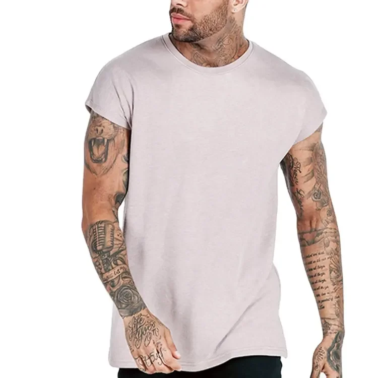 High quality 220 gsm cotton t shirt streetwear blank side slit casual sleeveless t shirt
