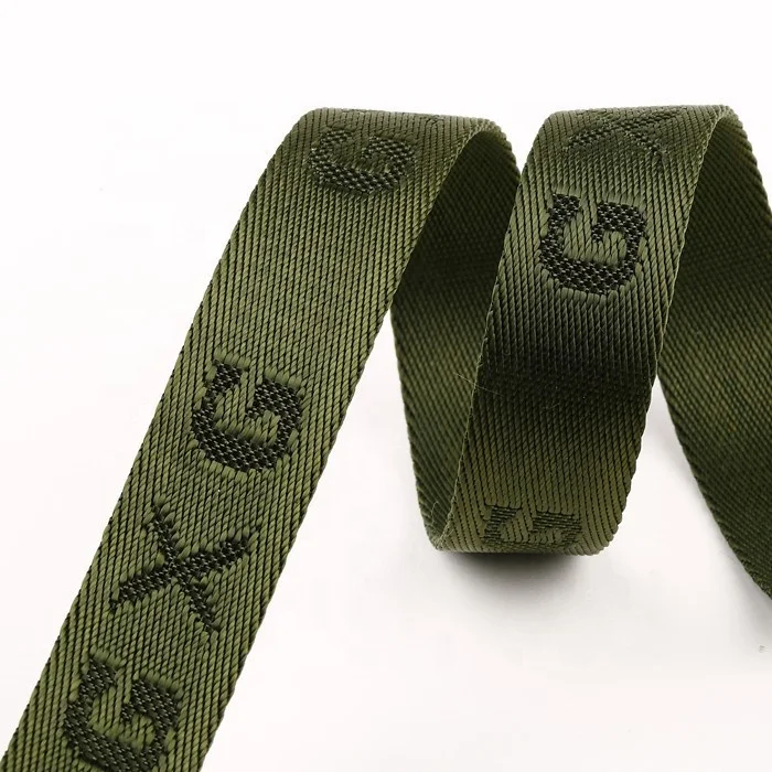High end of Nylon Polyester Webbing Strap band belt Embossed Debossed Woven Logo for Handbag Luggage