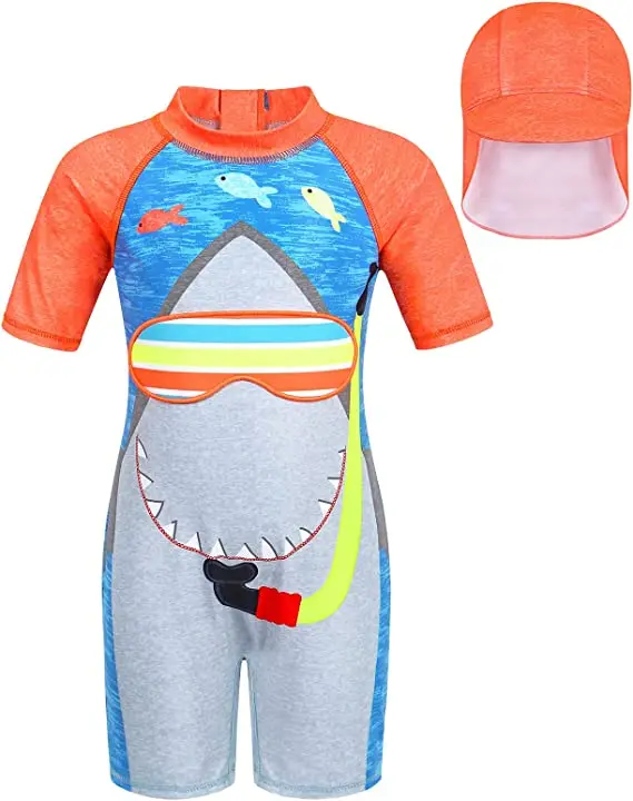 Boys Blue Baby Swimming Wear Sun URF+50 Protection One piece Kids Swimsuits With Sun Hat Child Swim Clothes In Summer