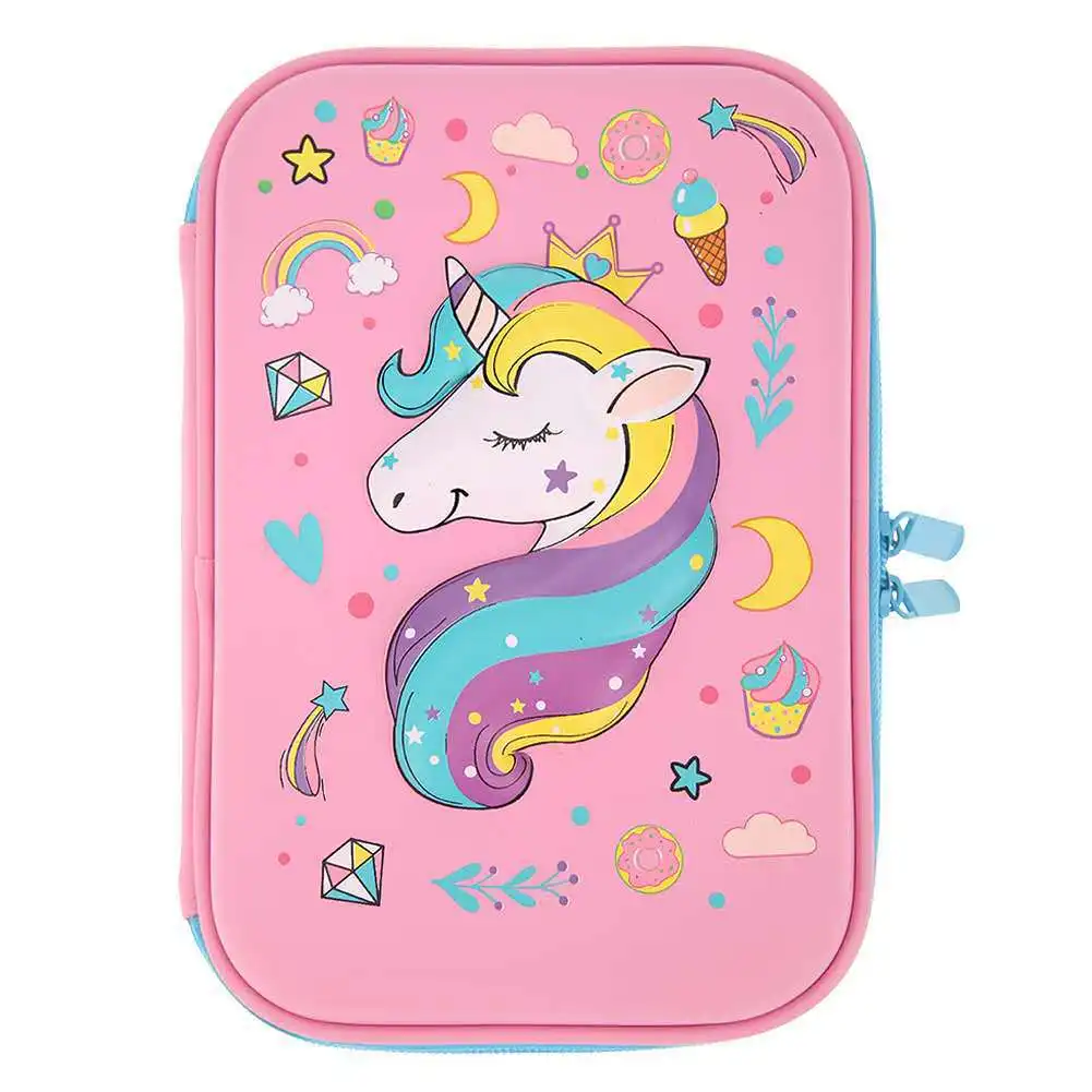 Customized Waterproof Portable Unicorn Pencil Case For Girls 3D EVA Large Capacity Cartoon Stationery Case For Kids 7 buyers