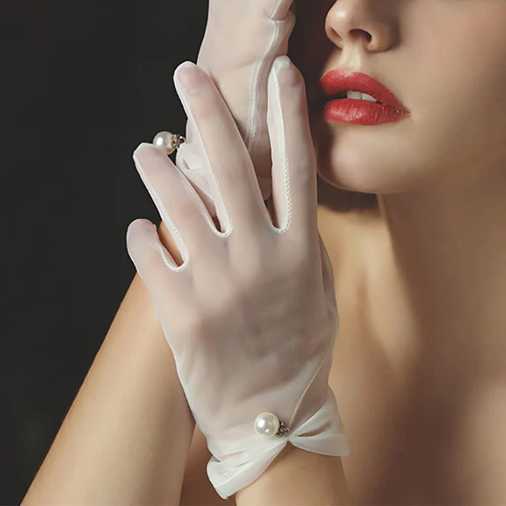 Women Lace Bridal Bride Short Gloves Wrist Length Wedding Party Costume Prom Evening Short Tulle Gloves