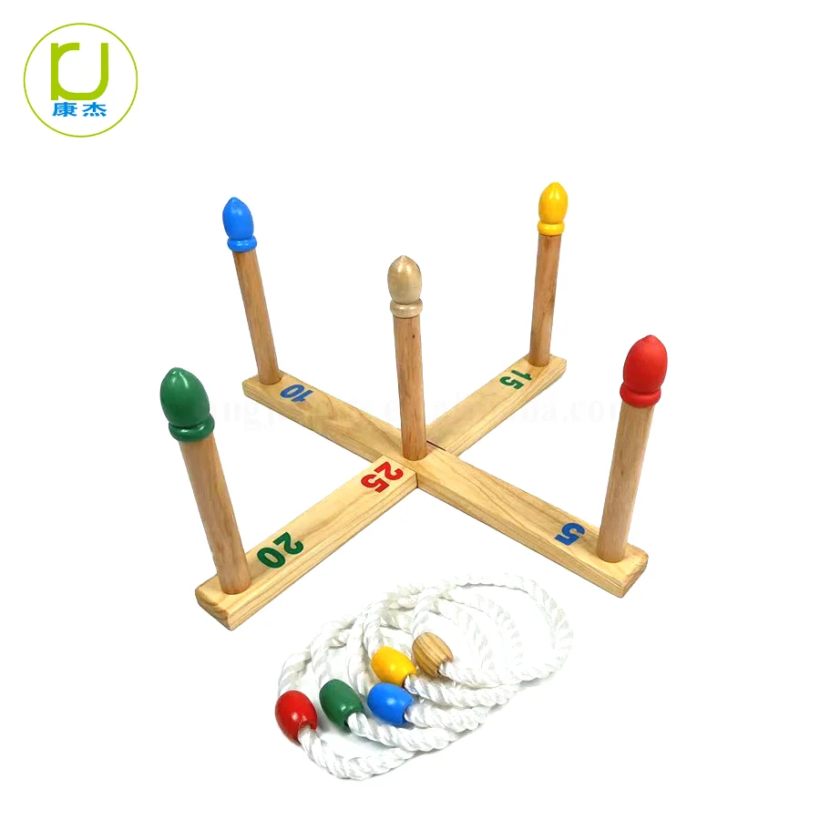 KJ Solid Wood Customizatin Color Quoits Funny Game Wooden Ring Toss Set for Kids and Adult