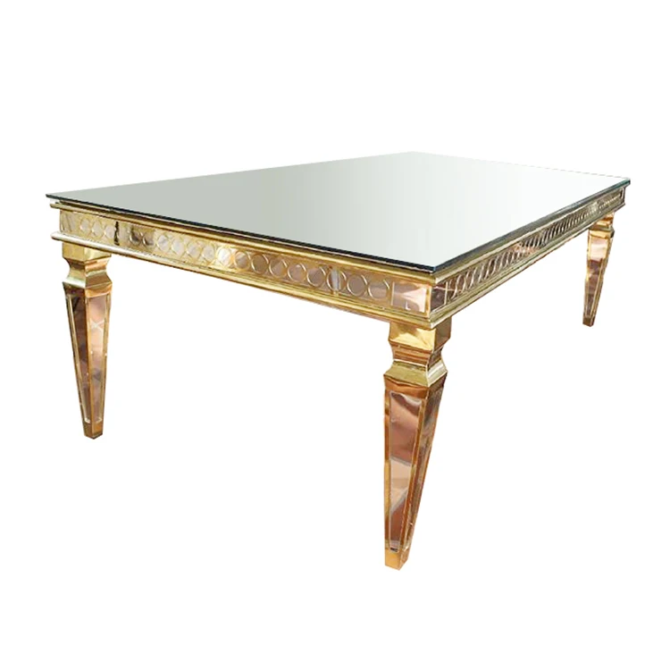 factory wholesale stainless steel frame mirror glass wedding table