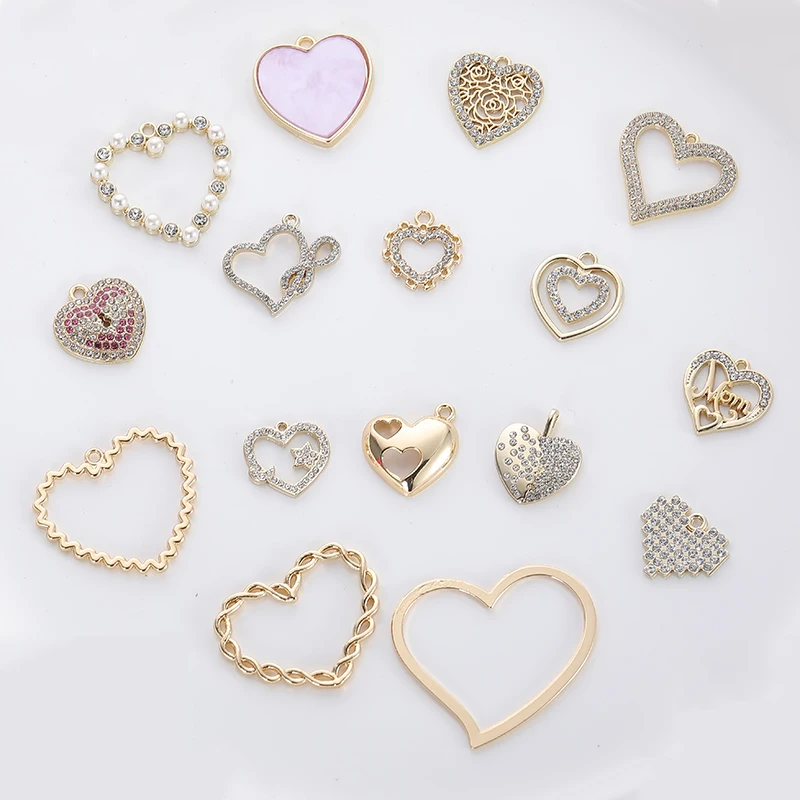 
Factory custom crystal diamond heart shape charms zinc alloy heart pendant for making necklace/bracelet 