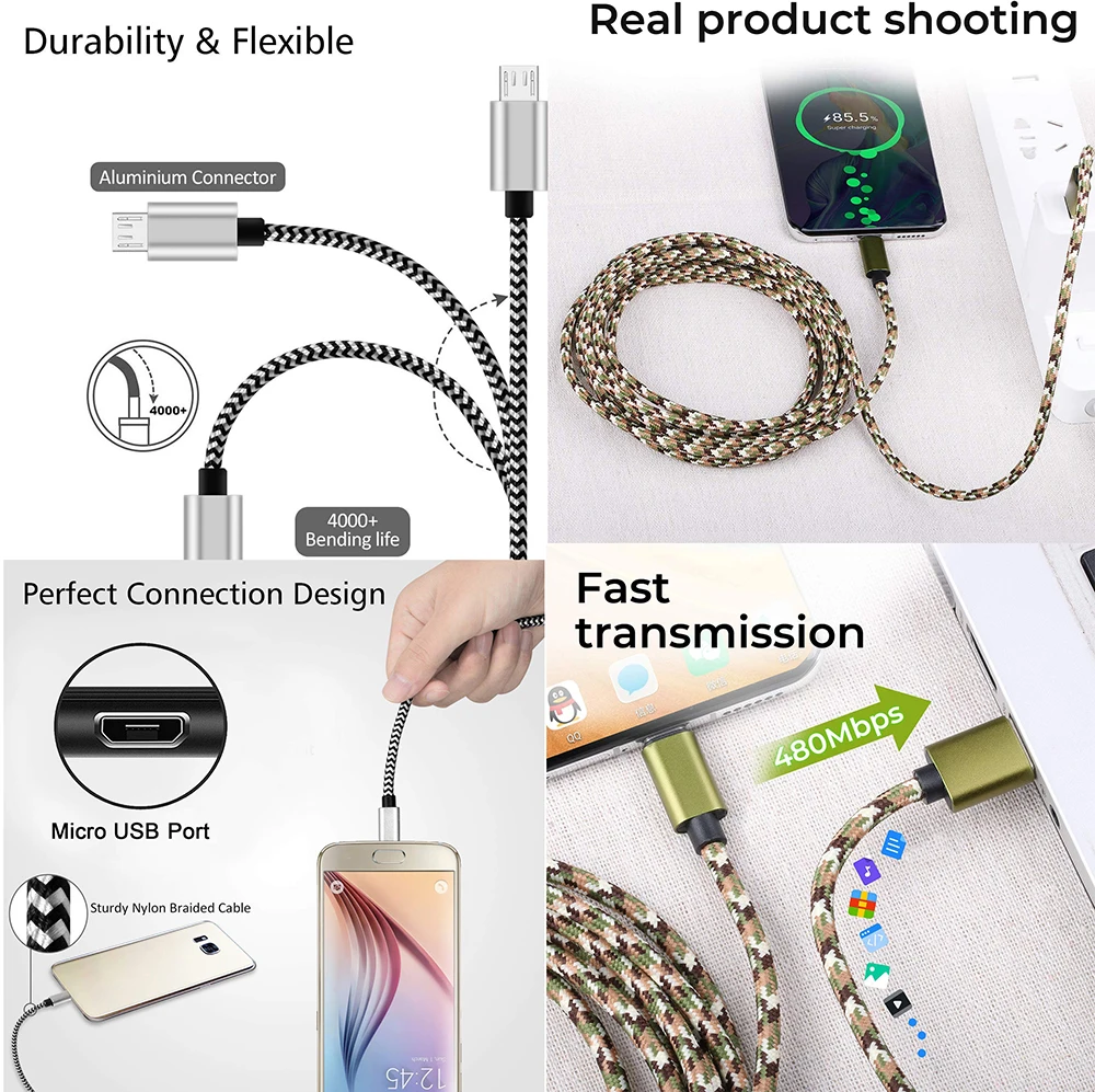 Nylon Braided Usb 2.0 Type C Charger Cable 2a Fast Micro Usb Charging Usb Data Cables