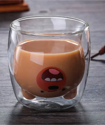 Cute Animal Double Wall Glass coffee Milk Cup Bear Glass 200ml Mug