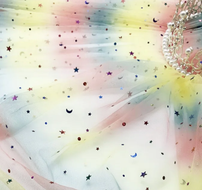 
Sequin rainbow tulle colorful mesh tulle rolls for girl skirt 