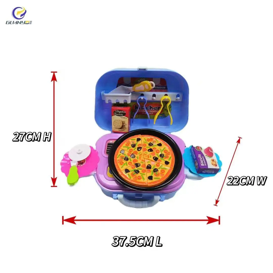 Hot Sales Education Fun Puzzle Mini Play House Vegetables Kitchenware Storage Authentic Toy Set Children Gift Suitcase Pizza Set