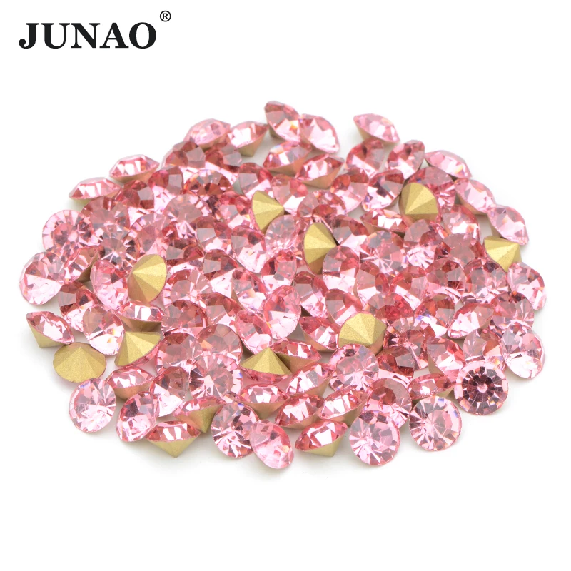 JUNAO Best Selling Bulk Glass Rhinestones Diamond Wholesale Price SS1-SS38 Pointback Glass Crystal DIY Chaton Nail Round Strass