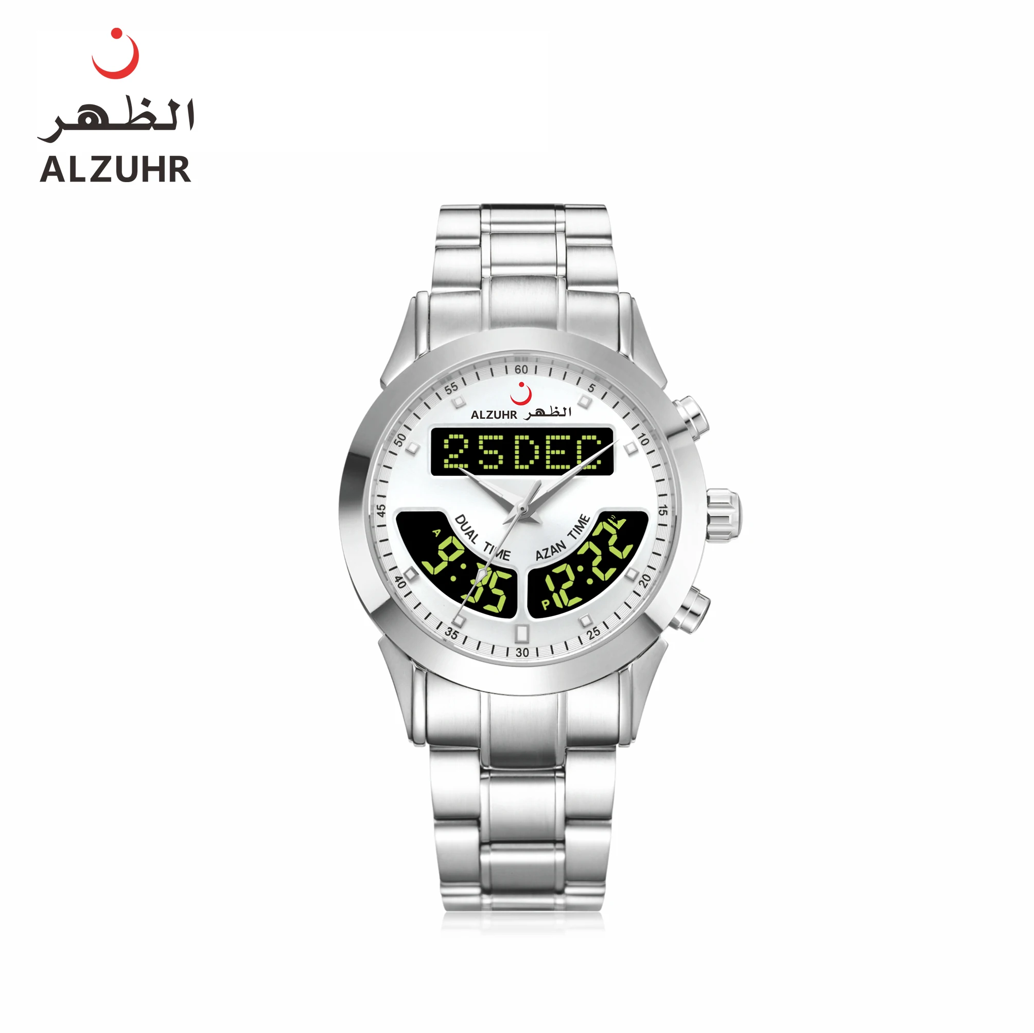 Islamic stainless steel watch classic luxury Men Watch with dual Hijri and Gregorian Calendars digital click ALZUHR602