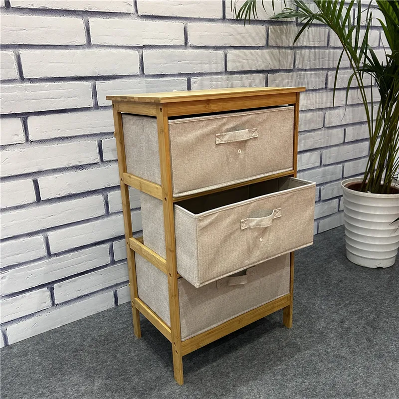 Bamboo 3-Drawer Bedside Table and Easy Storage Cabinet 5kg Capacity for Clothes & Towels for Cutlery Organiser