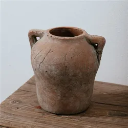 Home garden supplier cheap matte rough retro decorative table top terracotta round vase flower rustic vases for decor