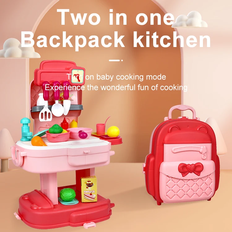 
Top Selling play house world 2 In 1 Tableware Backpack toys kitchen play set 