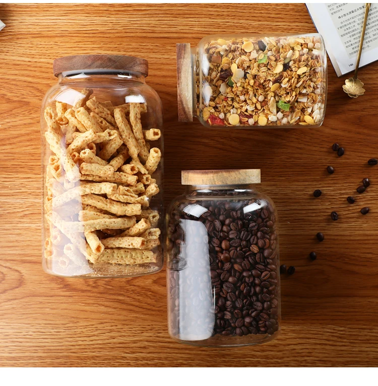 Герметичная стеклянная банка бамбуковая Крышка герметичная Прозрачная Круглая