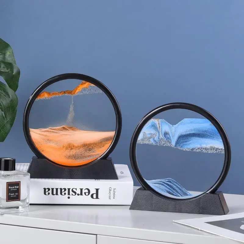 Moving Sand Art Picture in Motion Round Glass 3D Deep Sea Landscape,Dynamic Sand Art Sandscapes,Sensory Relaxing Table Decor Art
