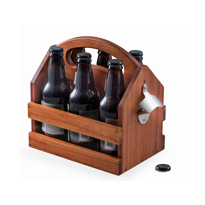 Old Toolbox Style Great for Wedding Wooden Planter Carrier Plant Baskets Customized Wooden Wine Beer Bottle Caddy with Handle