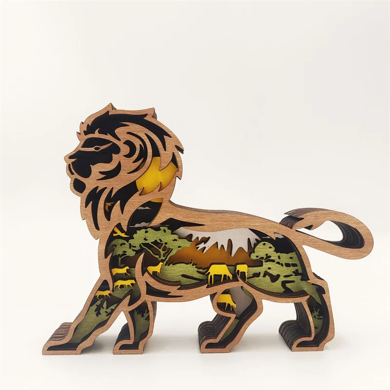 New Design Animal Wooden Wall Decoration Crafts Lion Ornament For Living Room