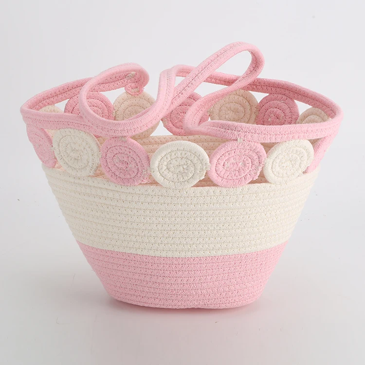 Kingwillow woven cotton rope bag with handle for shopping and storage