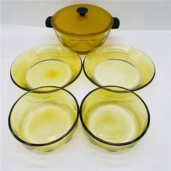 Большая емкость термостойкие безопасности стеклянный сосуд для приготовления пищи с пластиной, 5 шт. в наборе