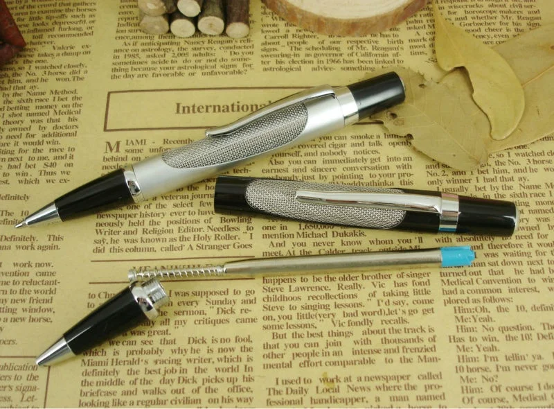 ACMECN Classic Unisex Mini Ballpoint Pen Lacquer Black Metal Braid Pen Custom Logo Brand Ball Pens
