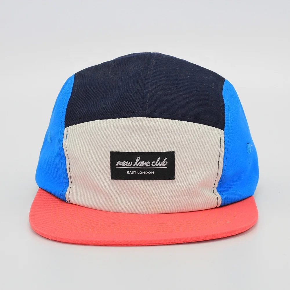 
Alegria New Fashion Wholesale Flat Brim Cotton Custom Color Block 5 Panel Camp Hat 