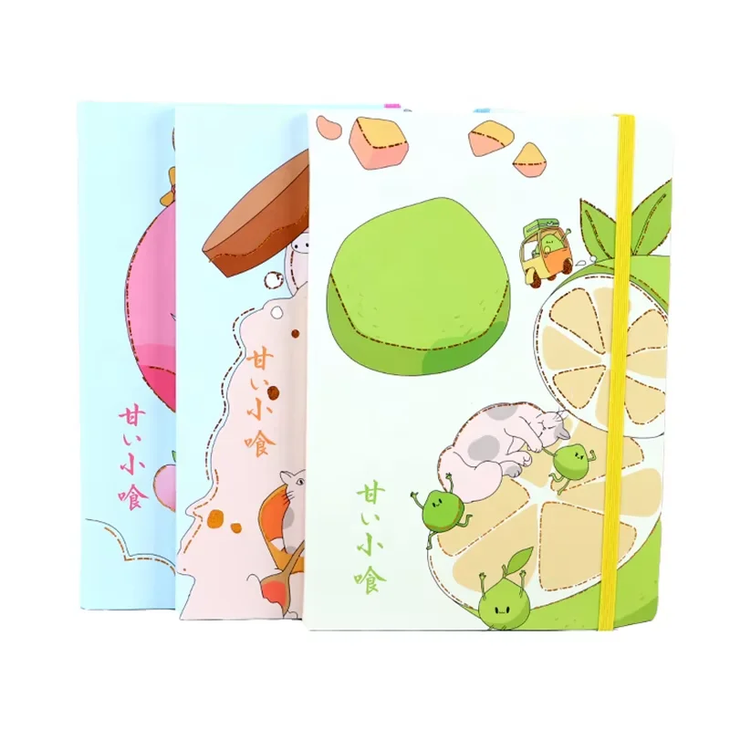 A5 Hardcover Notepad with elastic band Colorful Edge Cute Cartoon 80 sheets lined page Diary Notebook Scrapbook