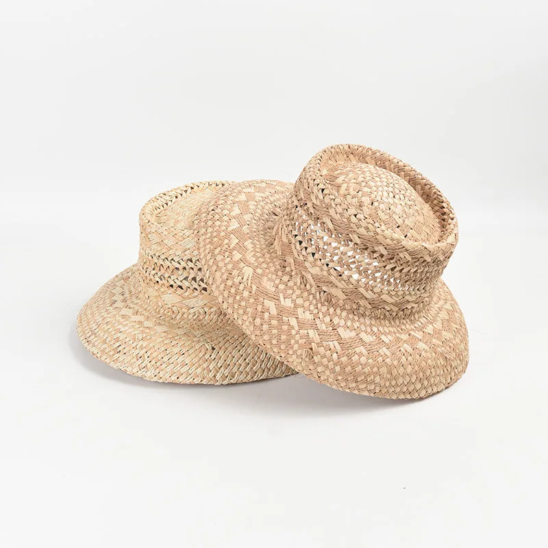 French papyrus hand chimed raffia straw hat women thin hollow beach holiday sun straw hat