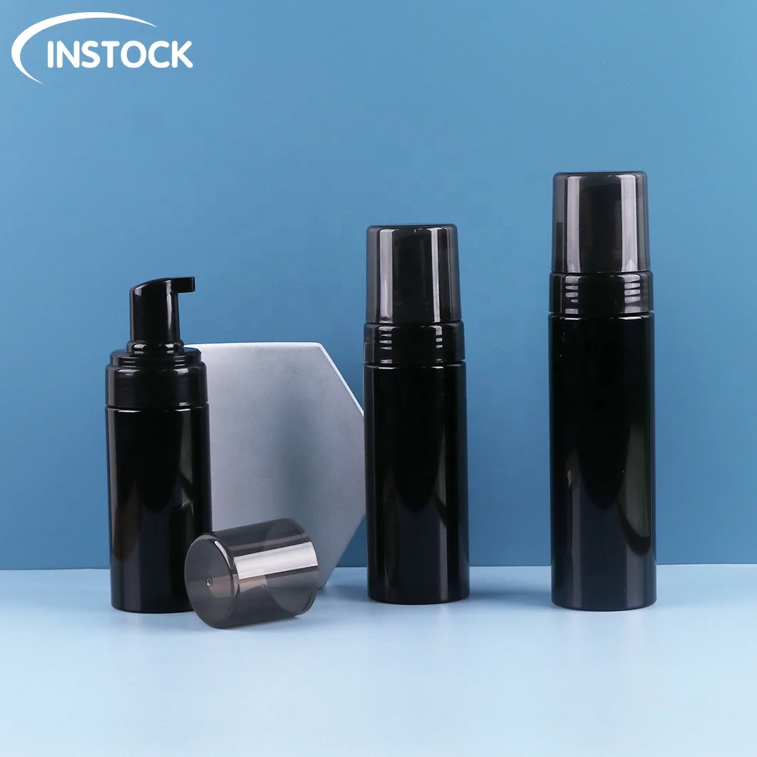 Instock Empty Plastic Foam Cosmetic Packaging 100/120/150/200ml black foaming bottle PET facial cleanser foam mousse pump bottle
