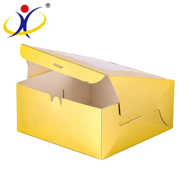 Custom Golden Color Cake Paper Box With Flower Window Bakery Takeout Cupcake Packing Folding Paper Box