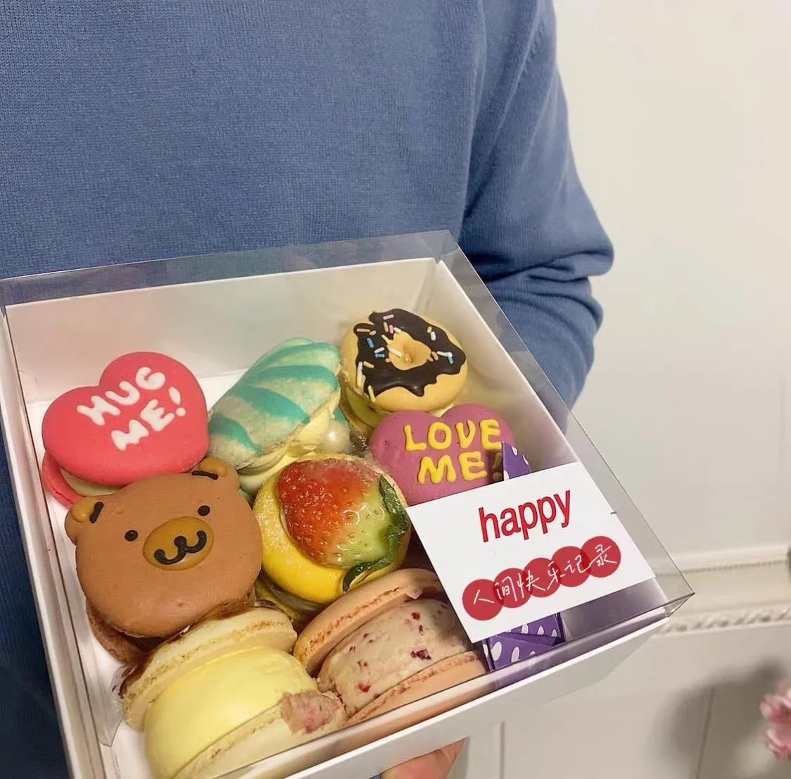 IMEE White Pink Transparent Chocolate Truffle Cookie Macaron Cake Donut Packing Box Bakery Box with Clear Lid