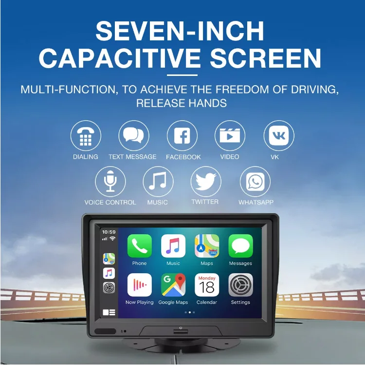 7-Inch Universal 1080P Dash Cam with CarPlay & Android Auto - GPS, Parking Monitor, Video Recording & Wireless Connectivity