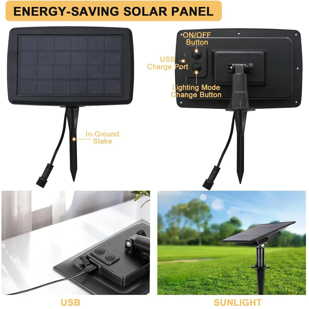 Outdoor Waterproof Patio Lights 48ft Solar Powered 15 Shatterproof S14 LED Bulbs Outdoor String Lights for Garden Backyard Yard