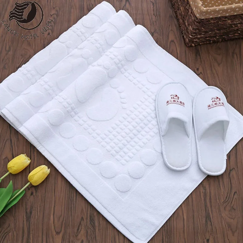 Hotel 100% Cotton 32S/2 White Plain Bath Mat Floor Mat Foot Towel
