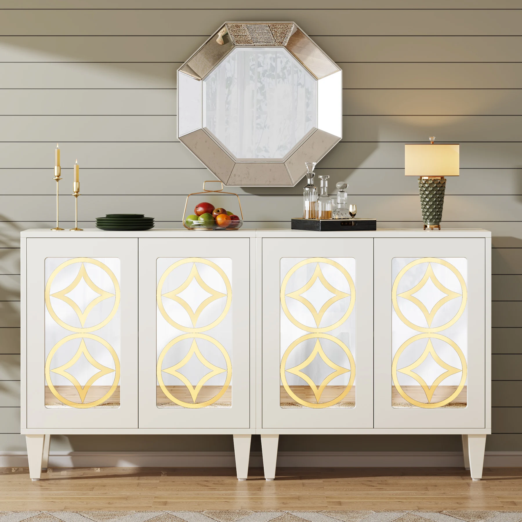 Customized Wood Storage Buffet Cabinet Sideboard Modern Furniture With Acrylic Mirrors Doors