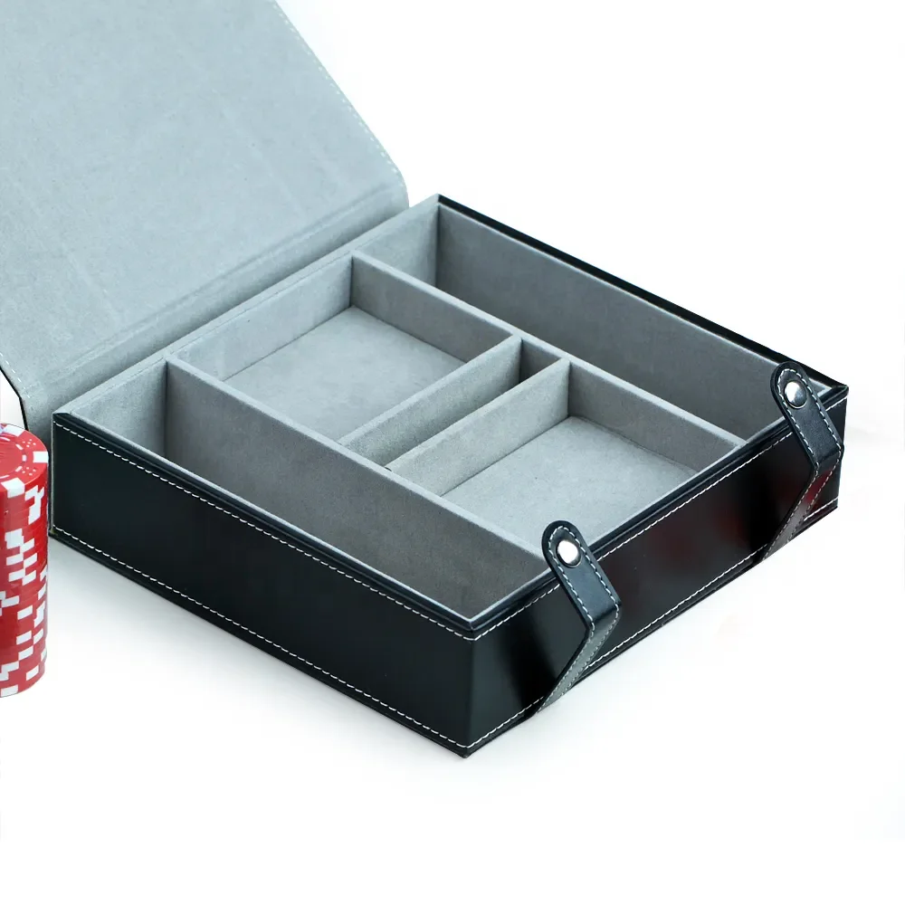 Customized Professional Poker Chip Box Luxury Durable Pu Leather Poker Chips Sets Storage Organizer
