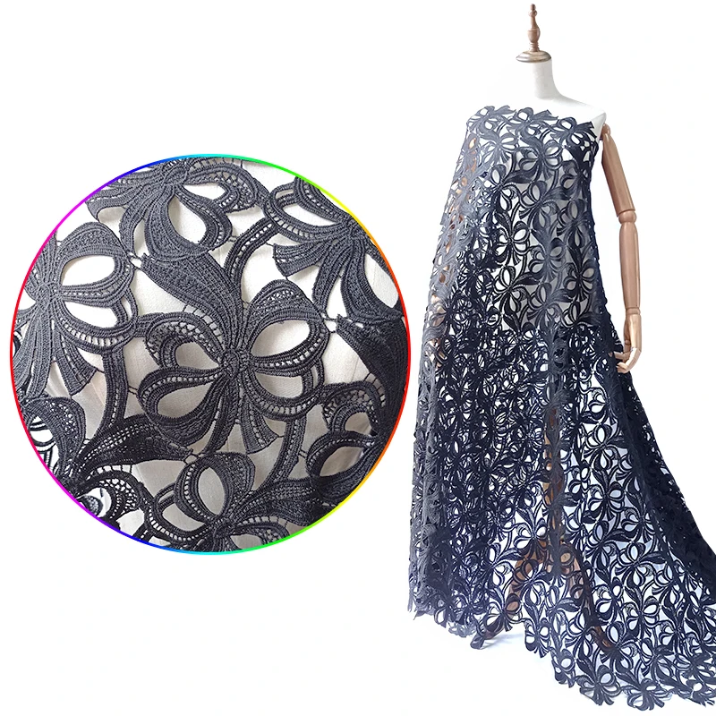 Newest Fashion Europe America Embroidered colourful  Lace Fabric For Wedding Dress  Hollow Out  Milk fiber High Quality