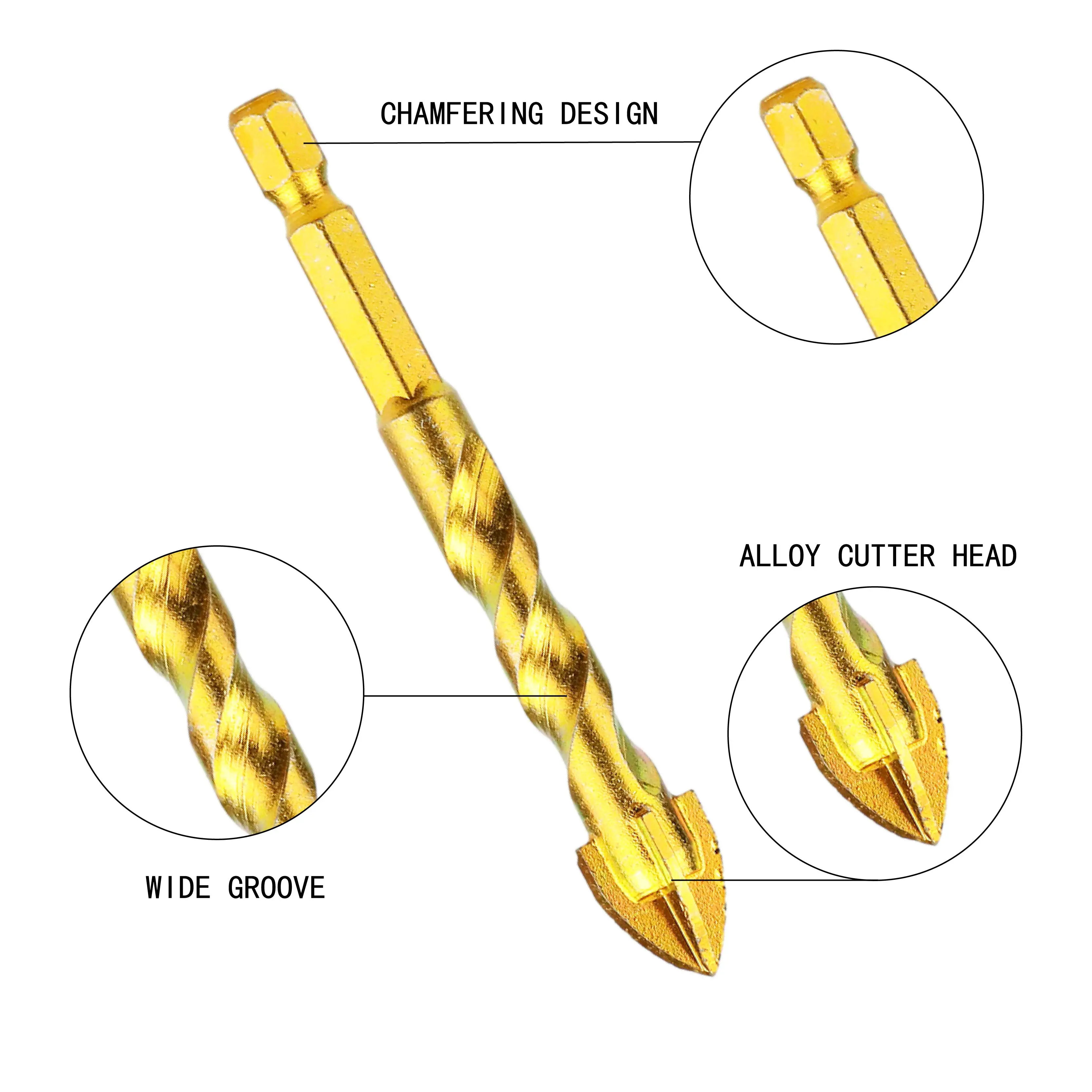 Handle Triangular-Multifunctional Cross Head Ceramic Drill Bit set Glass Drill Bit Tiles Drill Bit for Glass