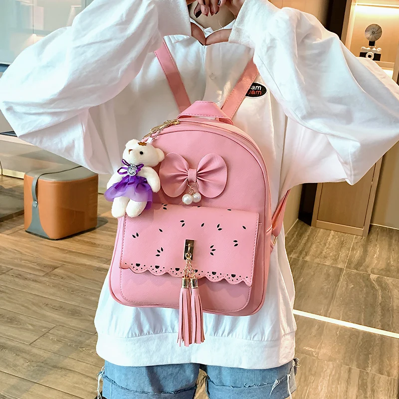 JIANUO Young lady 3 pieces bag backpack for woman girls Hollow backpack set