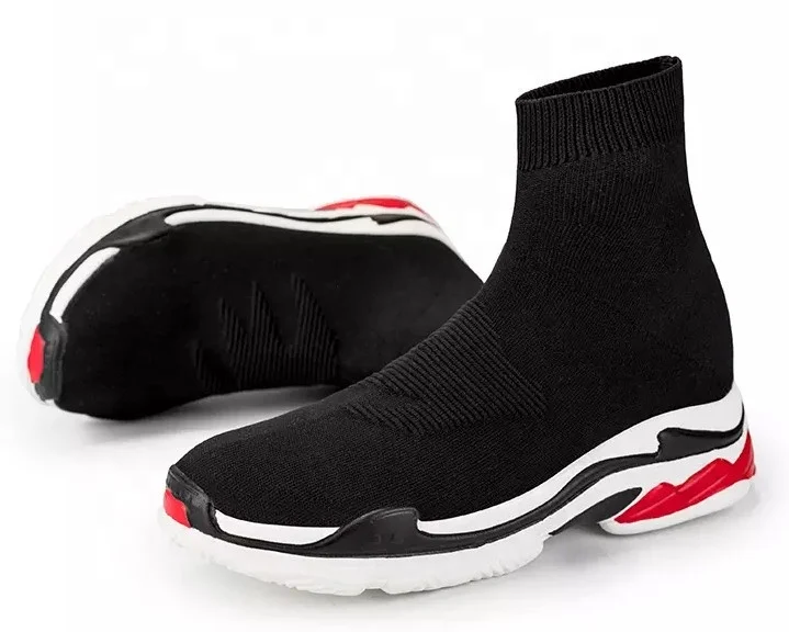 
dropshipping unisex casual ankle boots slip on pure color breathable knitted light weight barefoot casual clunky sock men shoes 