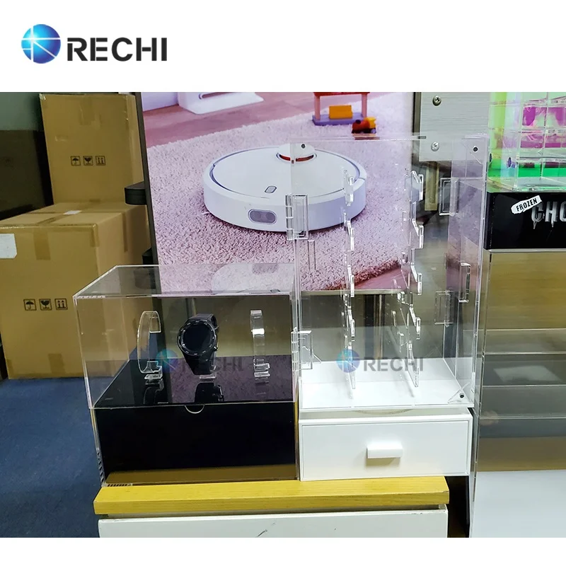 RECHI Custom Clear Acrylic Smart Watch Retail Display Stand Showcase For Three Luxury Wrist Watches Lucite Storage Display Box