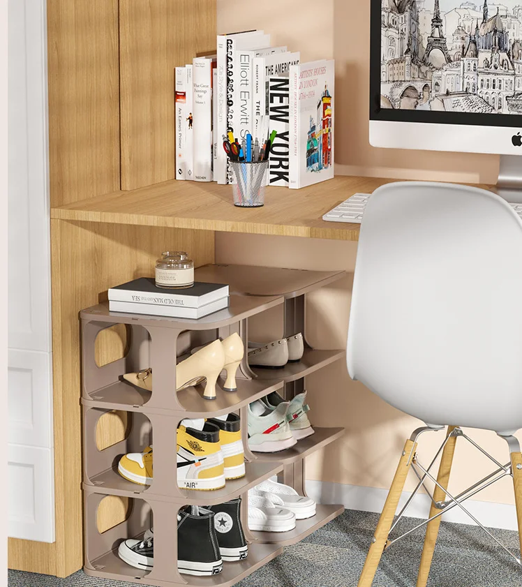 Simple multi-layer PP storage shoe rack Dustproof shoe cabinet Home bathroom  door  free of folding