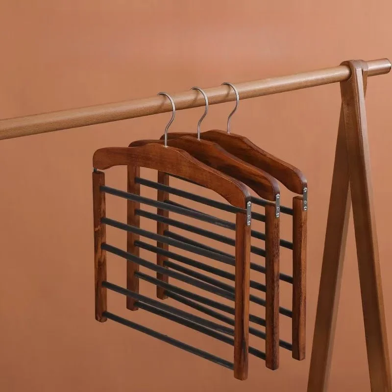 Solid Wood Pants Rack Foldable Metal Frame Multi-Layer Household Dedicated Clothes Hanging Flocking Hanging Pants