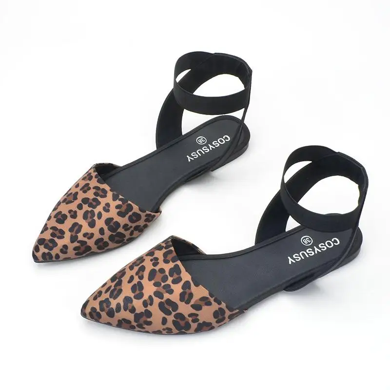 Leopard print flat sandals summer new Euro-American style mother shoes low heel single shoe women