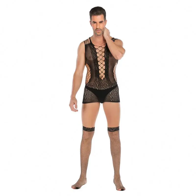 2021 Black Low Price erotic  Transparent Thin Tulle Fishnet Lingerie Sexy Underwear With stockings for man